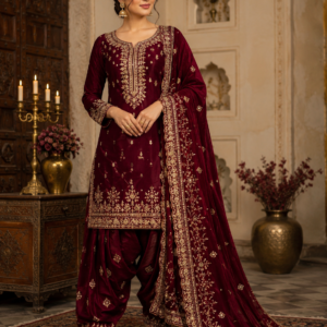 maroon embroidered punjabi suit set