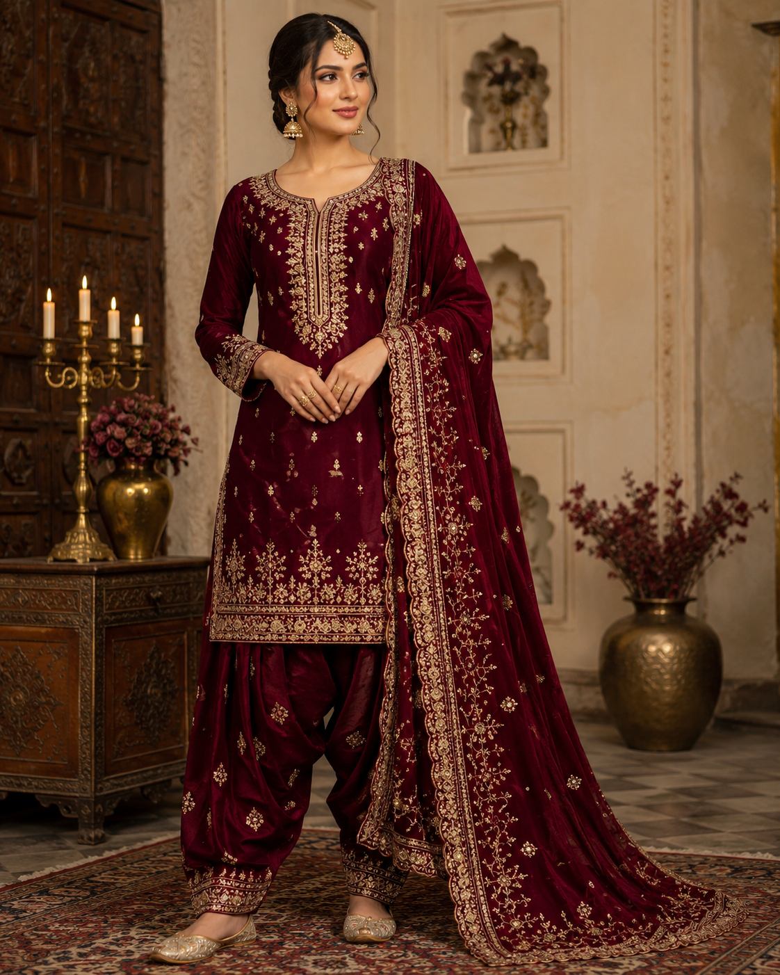 maroon embroidered punjabi suit set maroon embroidered punjabi suit set