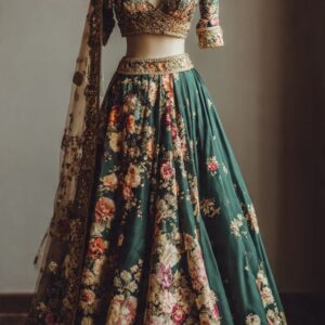 green embroidered designer lehenga set