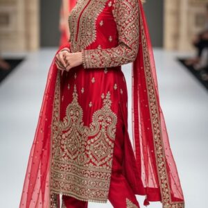 Home red designer sharara suit